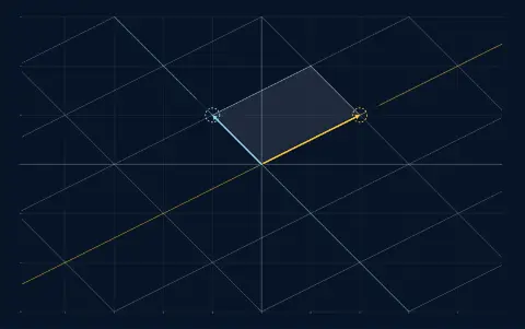 Animation: a square grid and the unit arrows e1 and e2 move from the identity to the matrix with columns (2, 1) and (−1, 1). E1 has landed on (2, 1) and e2 on (−1, 1). Grid lines stay straight, parallel and evenly spaced, and the origin stays put.